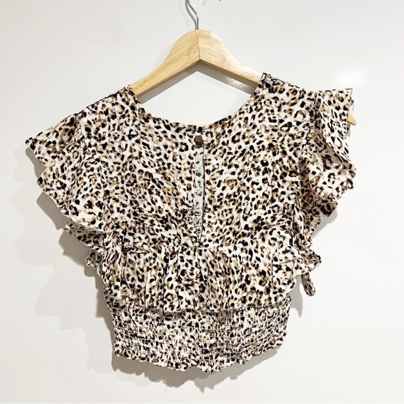NWT Blue Life Cecily Leopard Animal Print Ruffle Top - Picture 3 of 5